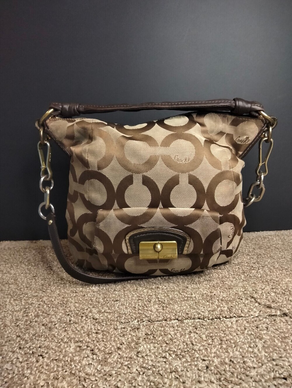 Coach Kristin Op Art Shoulder Bag Hobo Signature Jacquard Slouchy Purse